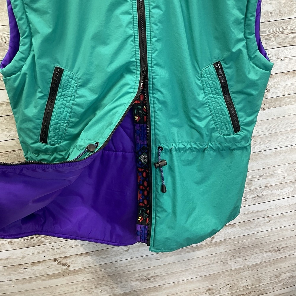 Vintage 90's Edelweiss Womens L Ski Vest Green Nordic Embroidery Quilted Lining - Picture 2 of 12